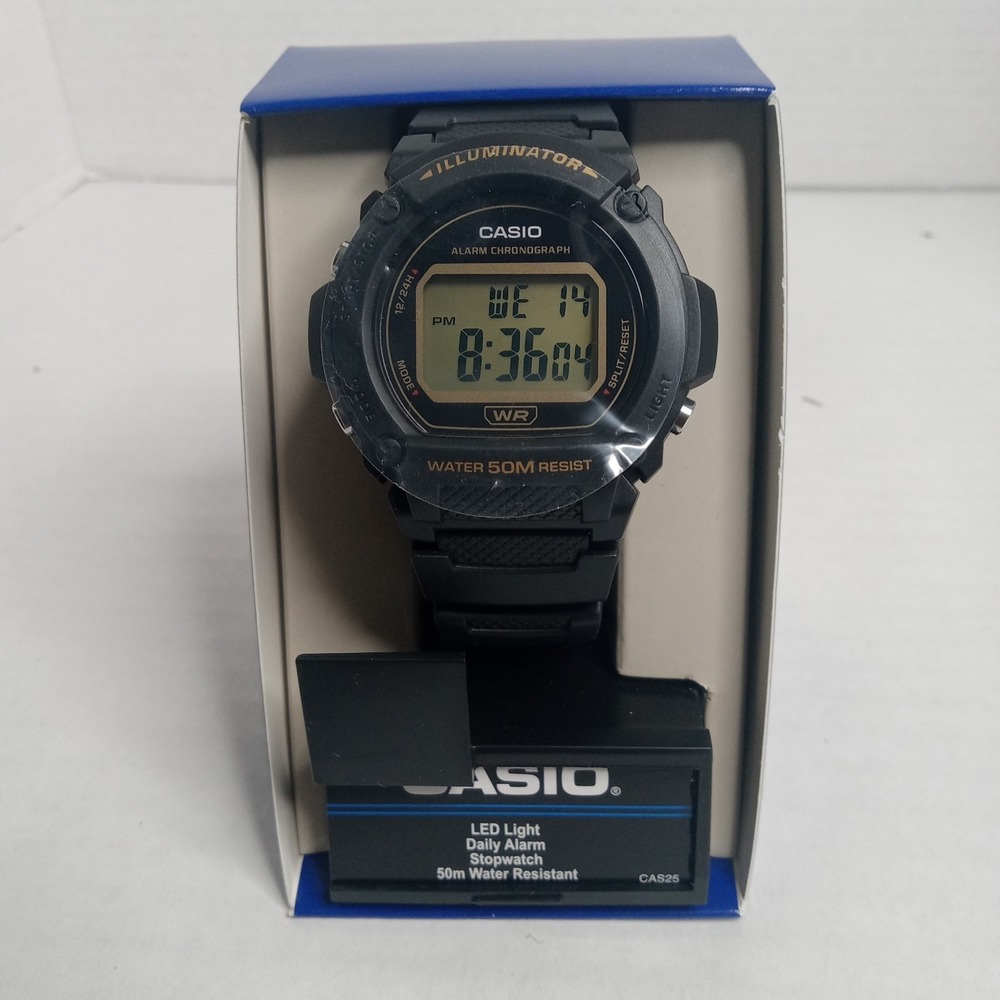 Casio W219H-1A2V, Chronograph Watch, Black Resin Strap, Alarm, Illuminator, NEW